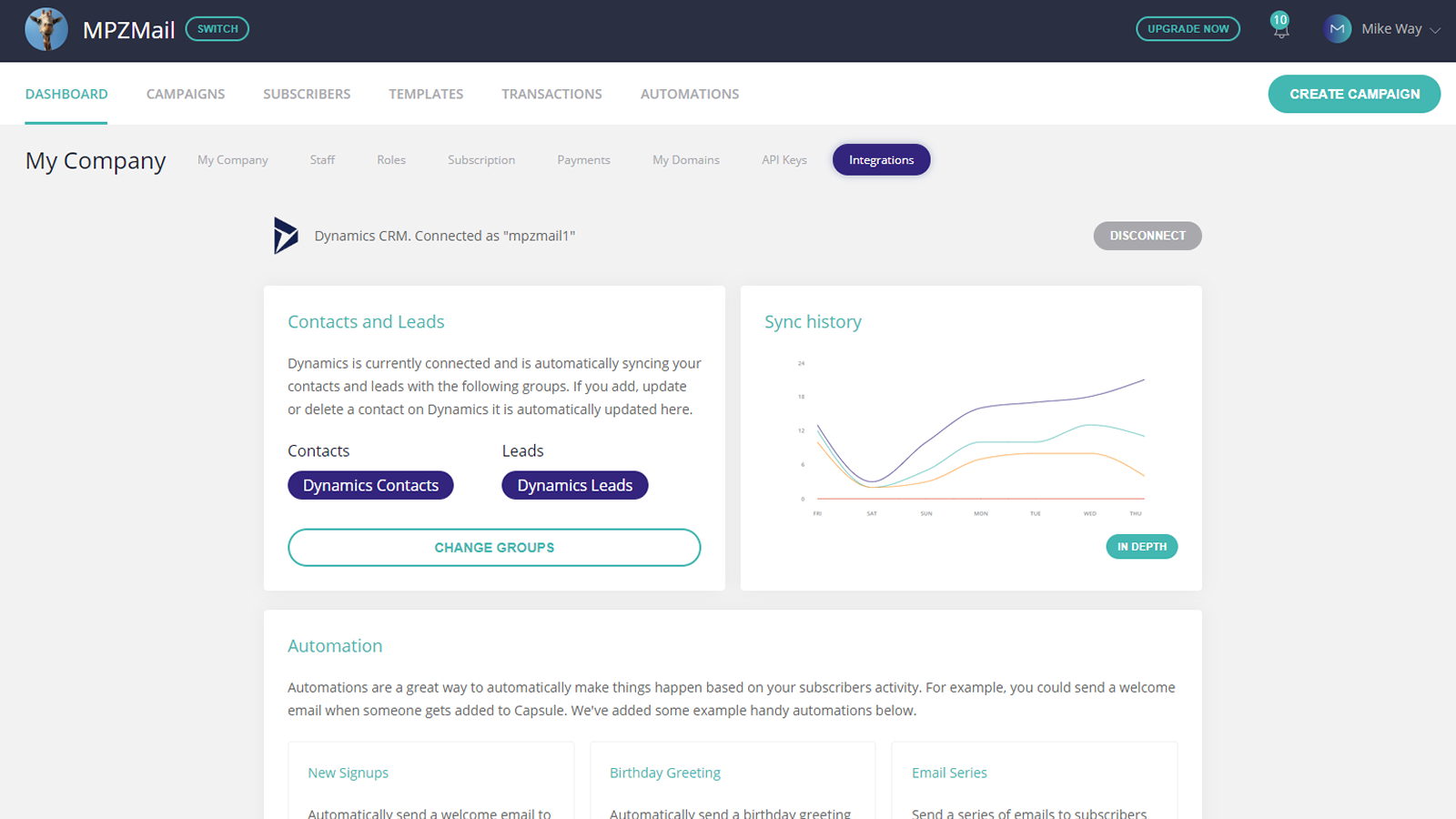 Dynamics Integration Screenshot