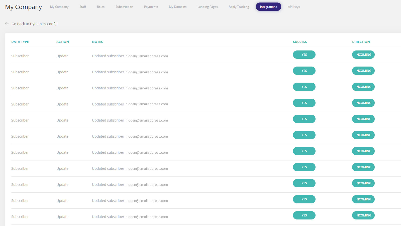 Dynamics Integration Screenshot