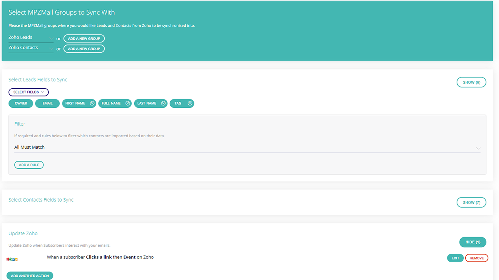 Zoho Integration Screenshot