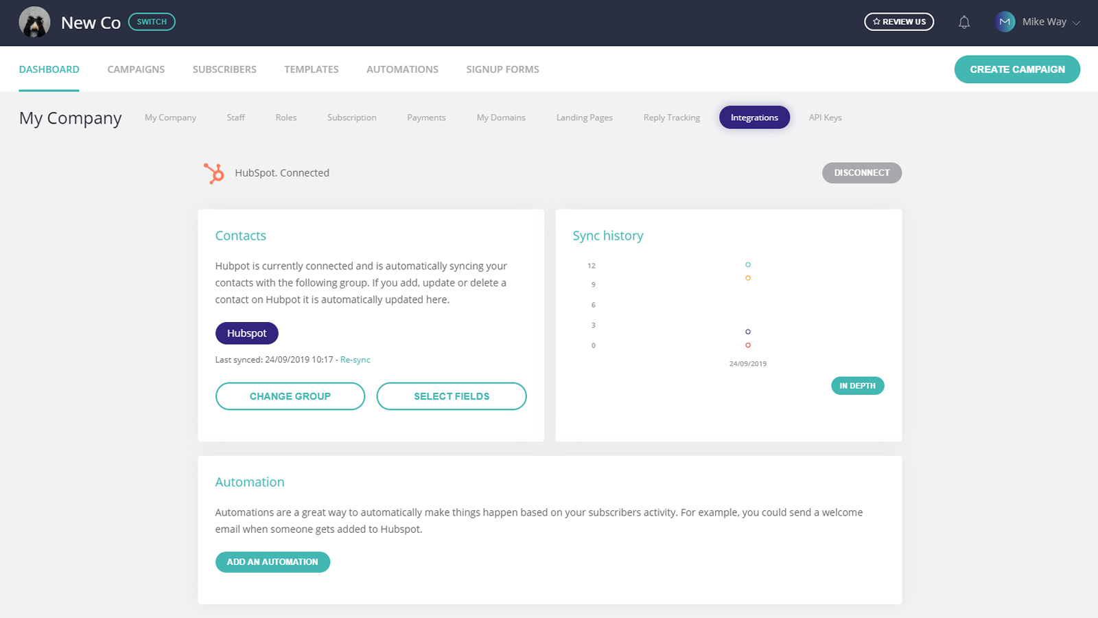 HubSpot Integration Screenshot