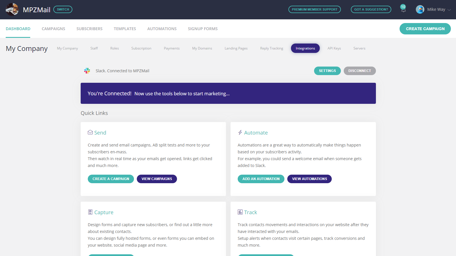 Slack Integration Screenshot